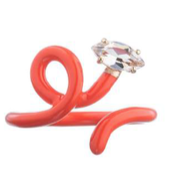 Bea Bongiasca YG Baby Vine Tendril Ring with Japanese Orange Enamel and Marquise Cut Rock Crystal (Demi-Fine 9k/Sterling Silver)