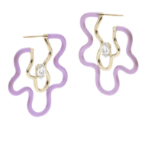 Bea Bongiasca YG Flower Power Earrings with Lavander Enamel and Marquise Cut Rock Crystal (Demi-Fine 9k/Sterling Silver)