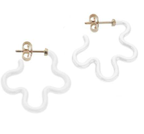 Bea Bongiasca YG Two Tone Asymmetrical Flower Earrings with White Enamel (Demi-Fine 9k/Sterling Silver)