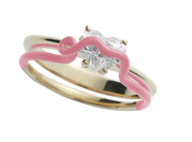 Bea Bongiasca YG Heart Cut Diamond Composable Ring with Light Pink Enamel Wrapped Vine 18k