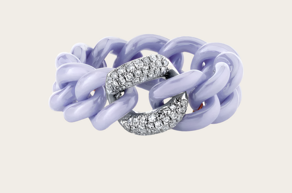 Shay Single Diamond Pave and Lavender Ceramic Medium Link Ring
