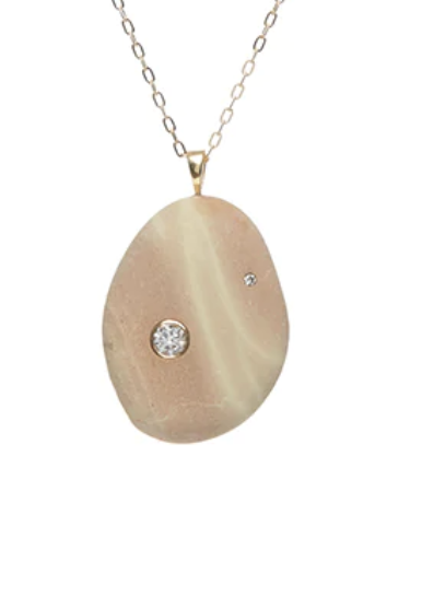 CVC Stones MELBA Necklace / light pink stone and white diamonds 0.265cts and 30" chain 18k