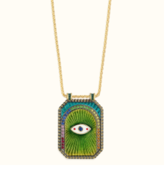 Marie Lichtenberg YG Eye Protect Rainbow Scapular on Spiga Chain with Multicolored Sapphires 0.33ct  18k