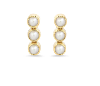 Jennifer Meyer YG 3 Pearl Mini Bezel Studs 18k