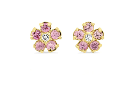 Jennifer Meyer Mini Pink Sapphire & Diamond Flower Studs