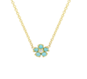 Jennifer Meyer YG Mini Turquoise & Diamond Flower Necklace 0.02ct 18k