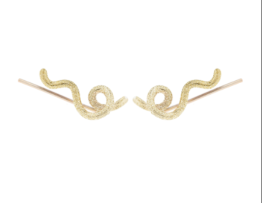 Bea Bongiasca YG Short Wave Earrings with Diamond Finish (Demi-Fine 9k)