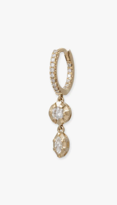 Jacquie Aiche Sophia Pave Round & Marquise Diamond Drop Mini Hoop