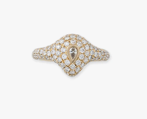Jacquie Aiche YG Full Pave Teardrop Diamond Center Signet Ring (Demi-fine 14k)