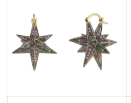 Noor Fares YG Merkaba Rainbow Dormeuse Earrings / Yellow, Blue, White Diamonds 0.81ct, Various Colored Stones 1.09ct 18k