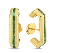 Ascher Emerald Bubble Crescent Earrings