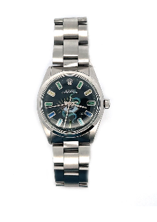 Jacquie Aiche Stainless Steel Rolex Vintage Watch with 10 Baguette Rainbow Sapphire, Black Snake and Eye 0.3ct