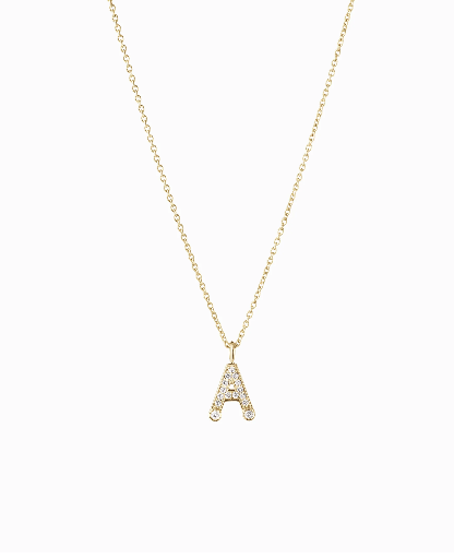 Sophie Bille Brahe YG Simple Letter A Necklace 0.05ct 18k