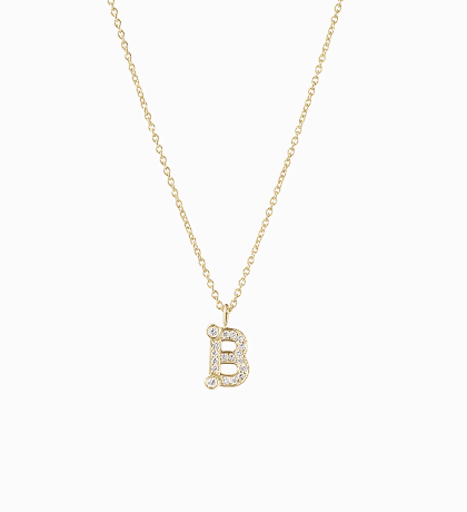 Sophie Bille Brahe YG Simple Letter B Necklace 0.06ct 18k