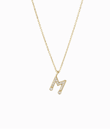 Sophie Bille Brahe YG Simple Letter M Necklace 0.06ct 18k