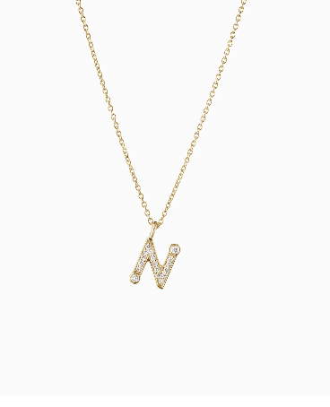 Sophie Bille Brahe YG Simple Letter N Necklace 0.05ct 18k
