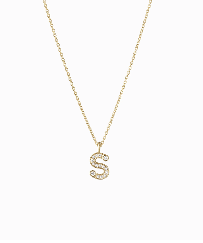 Sophie Bille Brahe YG Simple Letter S Necklace 0.05ct 18k