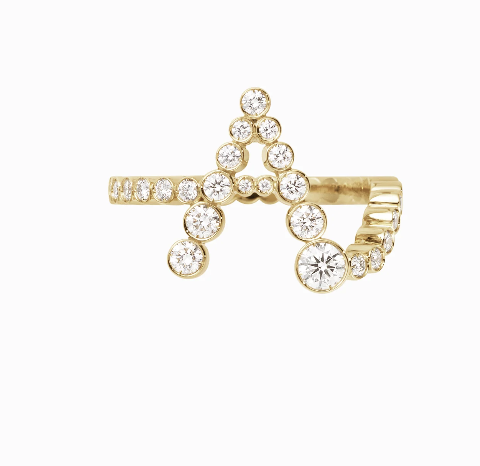 Sophie Bille Brahe YG Ensemble Letter A Ring 1.01ct 18k