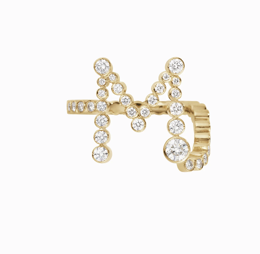 Sophie Bille Brahe YG Ensemble Letter M Ring 1.06ct 18k