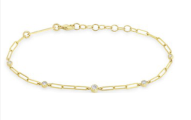Zoe Chicco YG Small Paperclip Graduating Diamond Stations Bracelet 0.15ct (Demi-fine 14k)