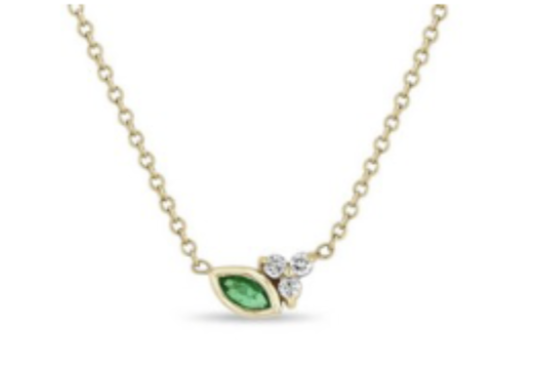 Zoe Chicco YG Marquise Emerald and Prong Set Diamond Trio Necklace 0.05ct (Demi-Fine 14k)
