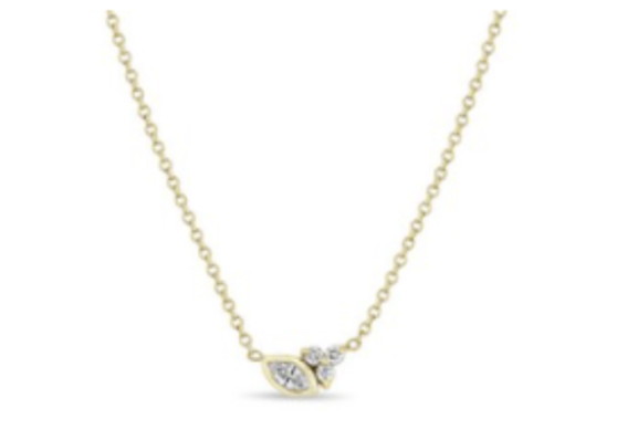 Zoe Chicco YG Marquise and Prong Set Trio Diamond Necklace 0.1ct (Demi-Fine 14k)