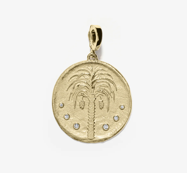 Azlee YG Large Palm Tree Diamond Coin Charm 0.05ct 18k