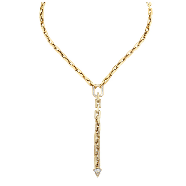 Shay YG Mini Deco Link Lariat With Mixed Diamond Drop 6.39ct 18k