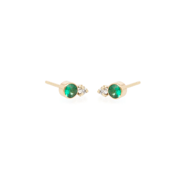 Zoe Chicco YG Mixed Emerald and Diamond Studs 0.06ct (Demi-Fine 14k)