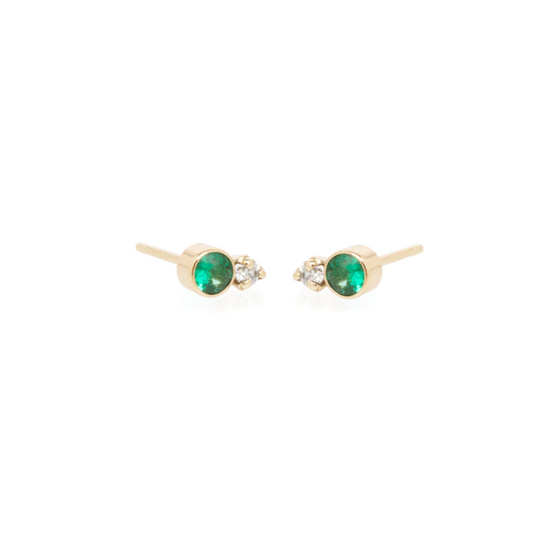 Zoe Chicco YG Mixed Emerald and Diamond Studs 0.06ct (Demi-Fine 14k)