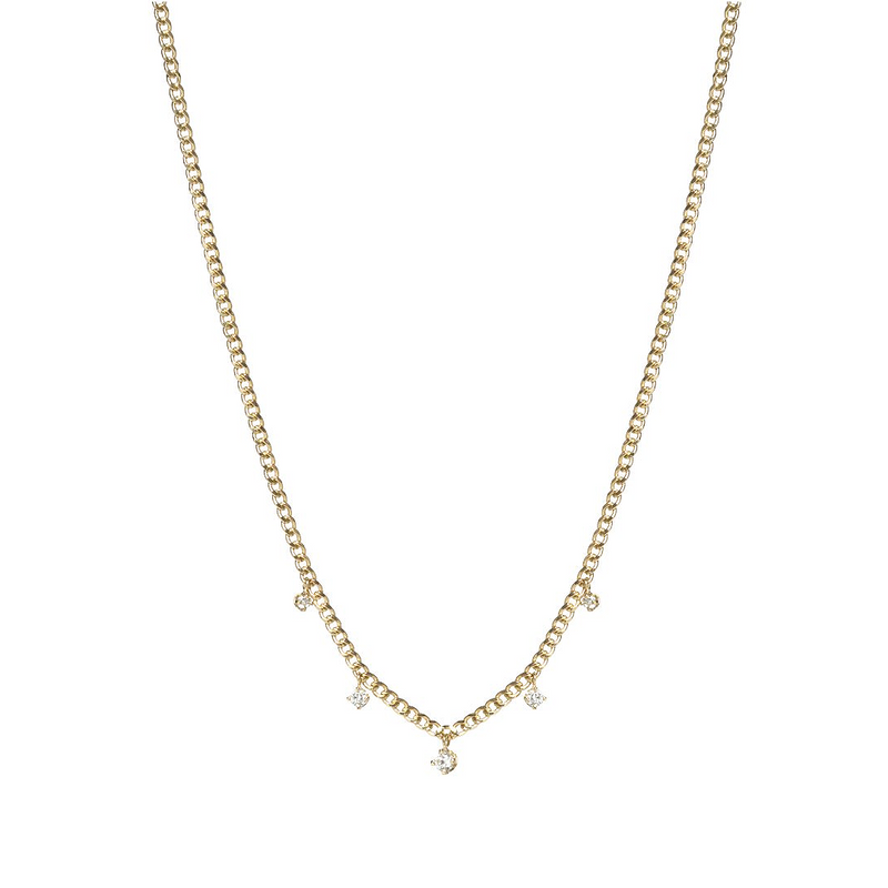 Zoe Chicco YG 5 Dangling Diamonds on XS Curb Chain Necklace 0.15ct (Demi-fine 14k)