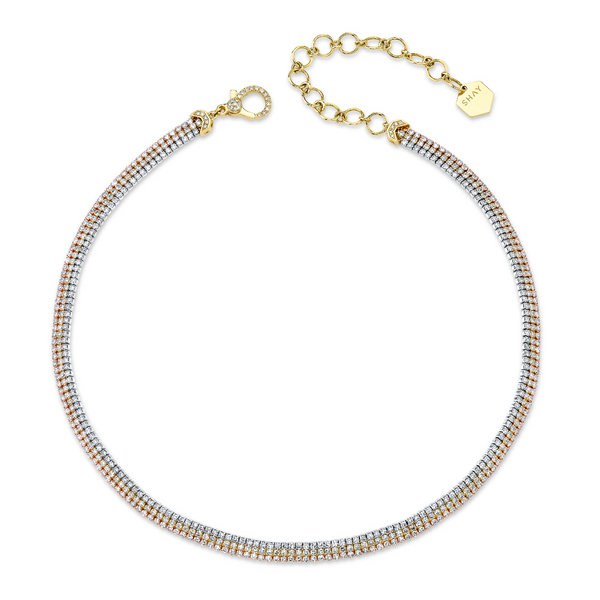 Shay Tri-colored Diamond Pave Triple Threads Choker