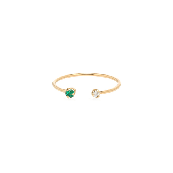 Zoe Chicco YG Diamond and Emerald Prong Set Open Ring 0.03ct (Demi-fine 14k)