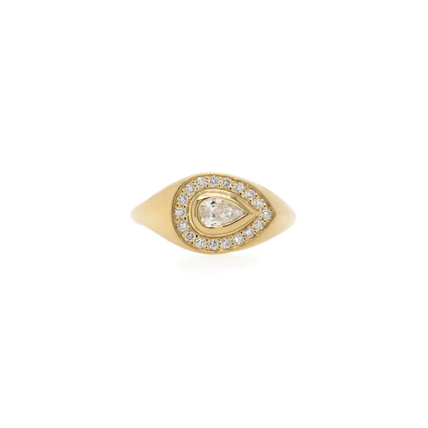 Zoe Chicco YG Horizontal Pear and Pave Diamond Signet Ring 0.37cts (Demi-Fine 14k)