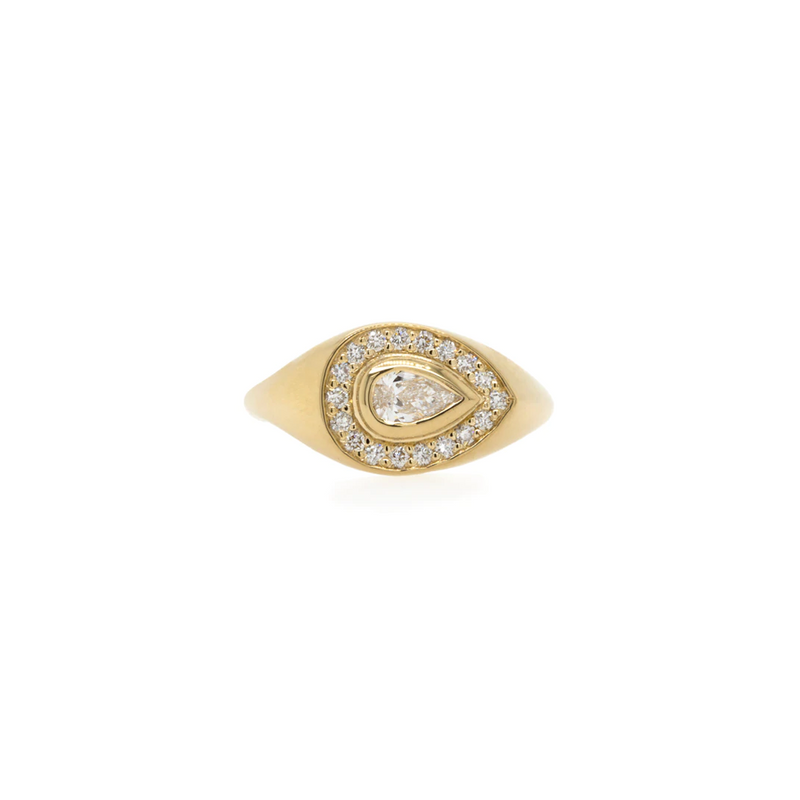 Zoe Chicco YG Horizontal Pear and Pave Diamond Signet Ring 0.37cts (Demi-Fine 14k)