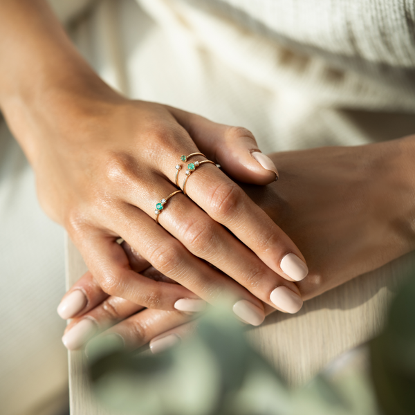 Zoe Chicco YG Diamond and Emerald Prong Set Open Ring 0.03ct (Demi-fine 14k)