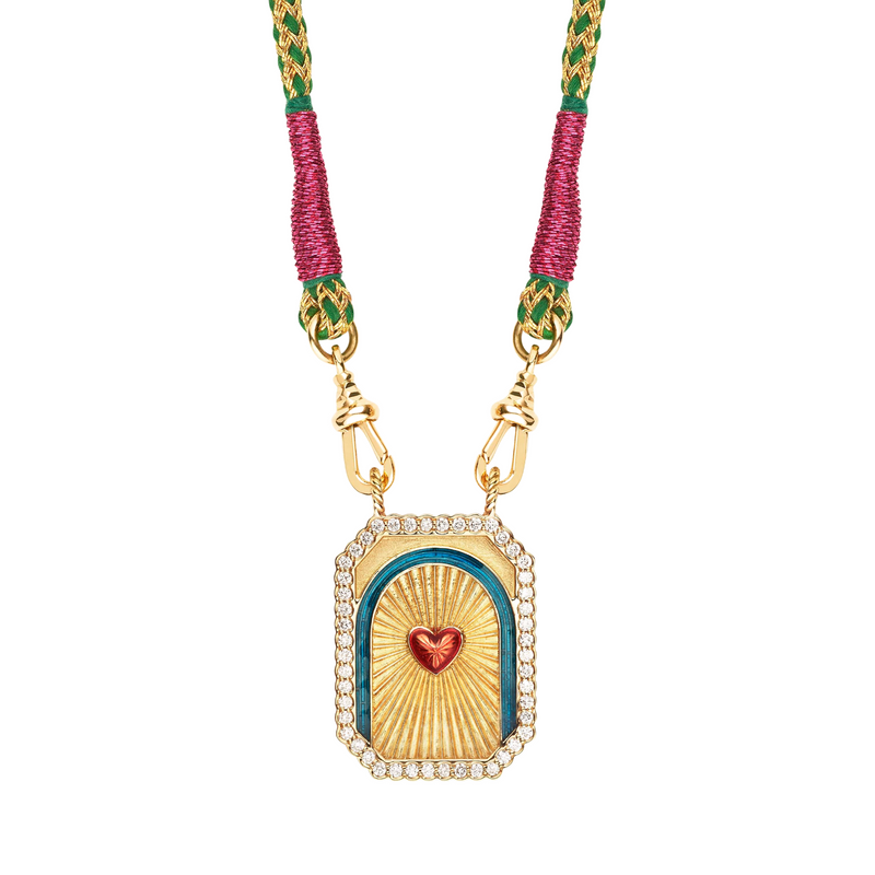 Marie Lichtenberg YG Heart Mini Scapular Necklace with Diamonds 0.28ct 18k
