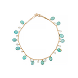 Jacquie Aiche YG Beaded Shaker Anklet with Turquoise, Apatite and Aquamarine (Demi-fine 14k)