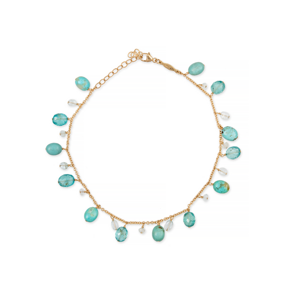 Jacquie Aiche YG Beaded Shaker Anklet with Turquoise, Apatite and Aquamarine (Demi-fine 14k)
