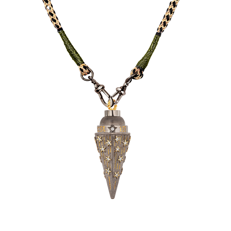 Marie Lichtenberg YG In stars We Trust Pendulum with Diamonds 0.32ct on Rathi Cord 73cm / Black Rhodium  (Demi-fine 14k)
