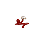 Bea Bongiasca RG Baby Vine Tendril Ring with Burgundy Red Enamel and Marquise Rock Crystal (Demi-Fine 9k/Sterling Silver)
