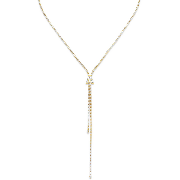 Shay YG Diamond Baguette Initial Y Thread Necklace 4.75ct 18k