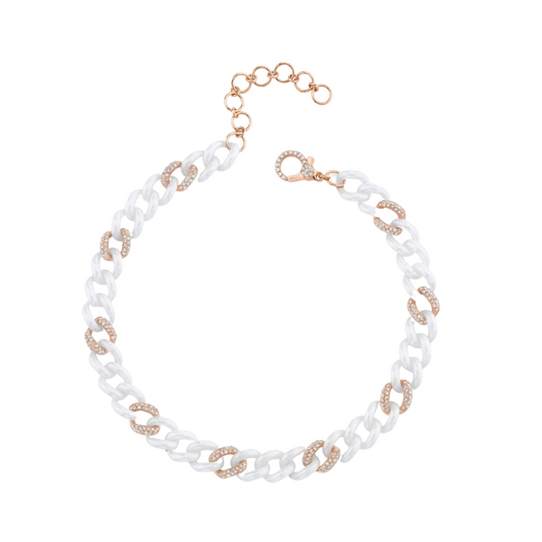 Shay RG 9 Alternating Diamond Pave and White Ceramic Medium Link Anklet 8MM 0.98ct 18