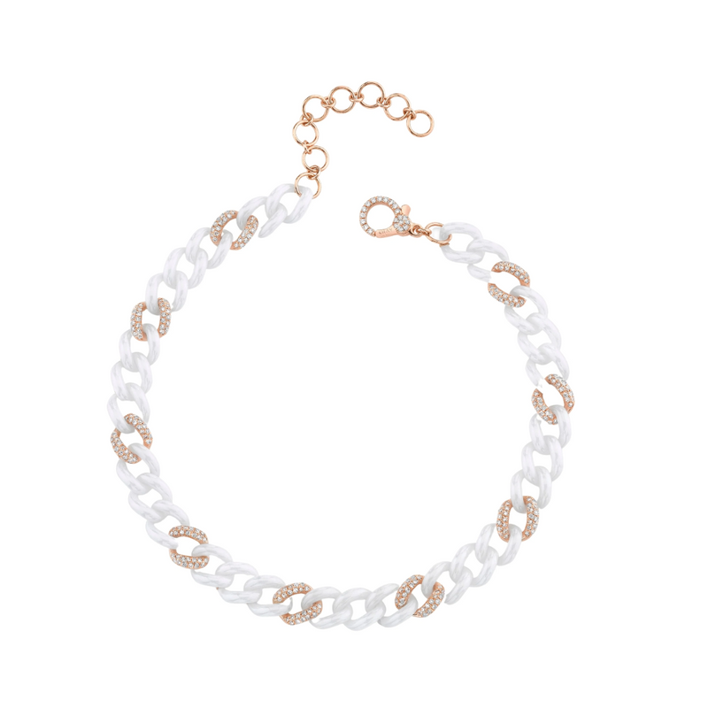 Shay RG 9 Alternating Diamond Pave and White Ceramic Medium Link Anklet 8MM 0.98ct 18
