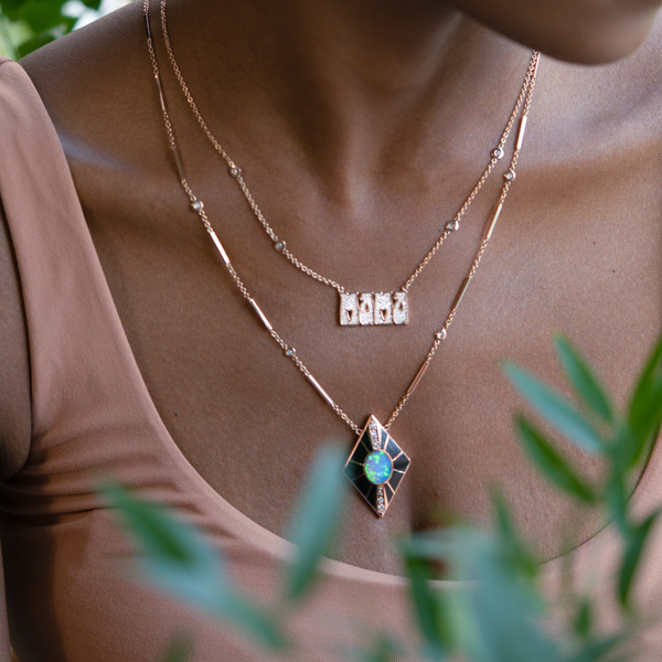 Jacquie Aiche Onyx Inlay Kite Shield Necklace