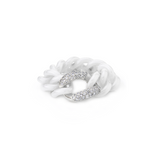 Shay Single Diamond Pave and White Ceramic Medium Link Ring 8MM 0.27ct 18k