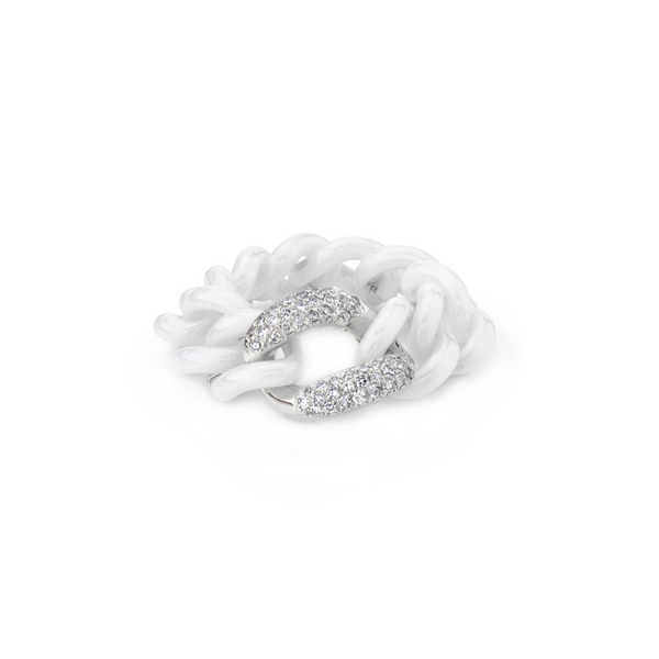 Shay Single Diamond Pave and White Ceramic Medium Link Ring 8MM 0.27ct 18k