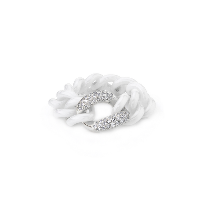 Shay Single Diamond Pave and White Ceramic Medium Link Ring 8MM 0.27ct 18k