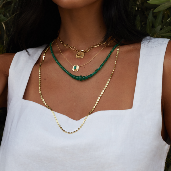 Azlee YG Emerald Staircase Necklace 0.6ct 18k