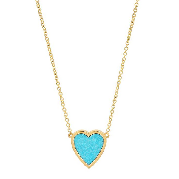 Jennifer Meyer YG Turquoise Inlay Mini Heart Necklace 18k